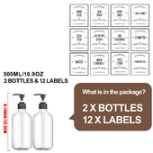 500ml Λευκό Σαπούνι Χεριών Διανομέας Σαπουνιού για Πιάτα με Αντλία και 12 Αυτοκόλλητα Ετικέτας για Οργάνωση διακόσμησης πάγκου μπάνιου κουζίνας