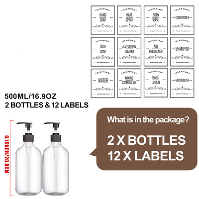 500ml Λευκό Σαπούνι Χεριών Διανομέας Σαπουνιού για Πιάτα με Αντλία και 12 Αυτοκόλλητα Ετικέτας για Οργάνωση διακόσμησης πάγκου μπάνιου κουζίνας