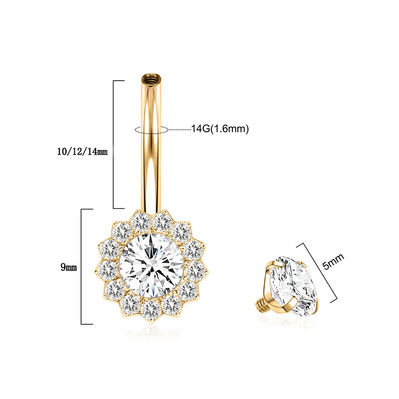 1 kom. F136 Titan Dvobojni suncokret s kamenom Nokat za pupak G23 Titan Popularni modeli Nakit za piercing