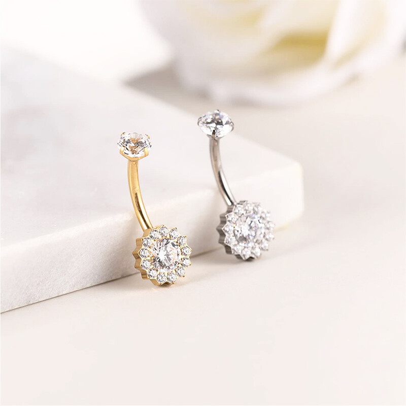 1 kom. F136 Titan Dvobojni suncokret s kamenom Nokat za pupak G23 Titan Popularni modeli Nakit za piercing