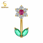 G23titan 14G Zircon Flower Barbell Δαχτυλίδι με κοιλιά Γυναικείο σώμα Σέξι αφαλό Piercing Αντιαλλεργικά κοσμήματα αξεσουάρ Ombligo