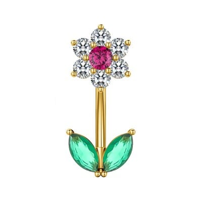 G23titan 14G Zircon Flower Barbell Δαχτυλίδι με κοιλιά Γυναικείο σώμα Σέξι αφαλό Piercing Αντιαλλεργικά κοσμήματα αξεσουάρ Ombligo