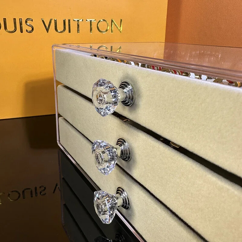 Organizator de bijuterii din catifea acrilică cu 3 sertare, afișaj stivuitor, depozitare cercei, colier, brățări, cutie, cutie, pentru femei