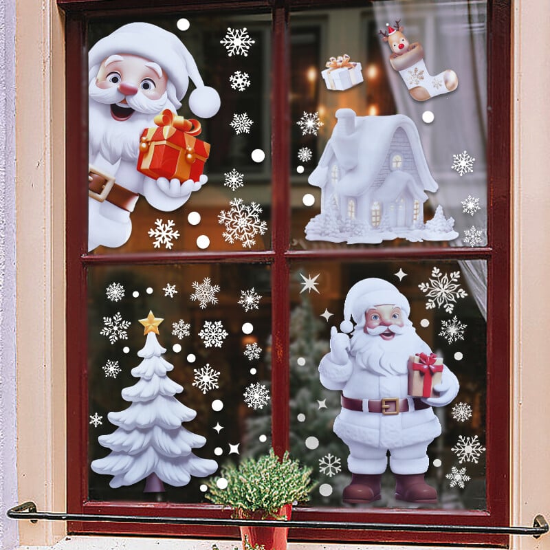 Vianočné statické nálepky na okná, snehová vločka, nálepka na stenu s motívom Santa Elka, nálepky na stenu do izby, veselé Vianoce, bytové dekorácie, novoročné darčeky 2025