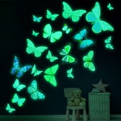 Svietiace nálepky na stenu s motýľmi, 3D farebné motýle, svietiace nálepky na stenu, tapeta do spálne, obývačky, bytovej dekorácie
