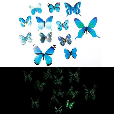 Svietiace nálepky na stenu s motýľmi, 3D farebné motýle, svietiace nálepky na stenu, tapeta do spálne, obývačky, bytovej dekorácie