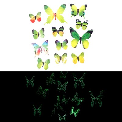 Svietiace nálepky na stenu s motýľmi, 3D farebné motýle, svietiace nálepky na stenu, tapeta do spálne, obývačky, bytovej dekorácie