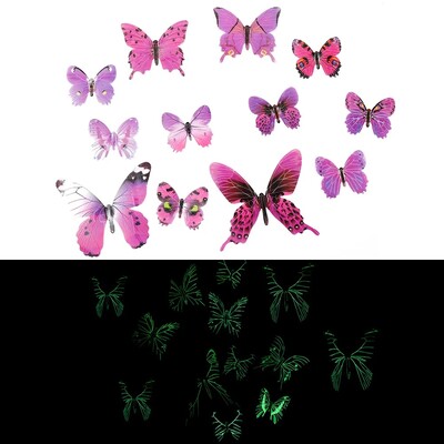 Svietiace nálepky na stenu s motýľmi, 3D farebné motýle, svietiace nálepky na stenu, tapeta do spálne, obývačky, bytovej dekorácie