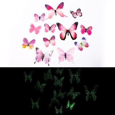 Svietiace nálepky na stenu s motýľmi, 3D farebné motýle, svietiace nálepky na stenu, tapeta do spálne, obývačky, bytovej dekorácie
