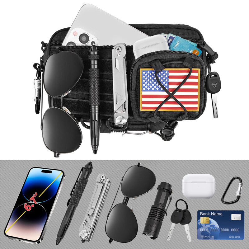 Tactical Molle Pouch Οριζόντια τσάντα διαχειριστή με μπροστινή τσέπη με κορδόνι περίσφιξης EMT Pouch EDC Utility Orgaznier Τσάντα για υπαίθρια τσάντα κυνηγιού