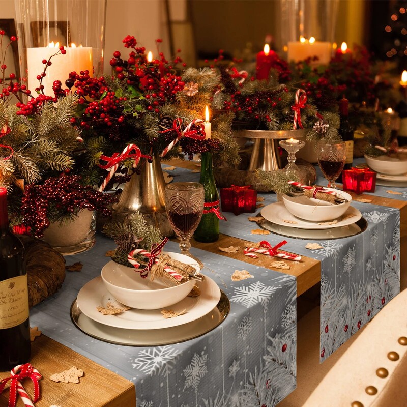 Crăciun ac de pin fulg de zăpadă din lemn granulat lenjerie de rulare de masă decor de masă iarna de craciun de sufragerie aleer de masă decorațiuni de Crăciun