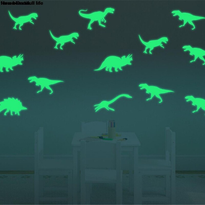 Hudobná nota žiari v tme Mesiac Hviezda Nočné svietiace dinosaury Nálepky na stenu do detskej izby Spálňa Domov DIY Kombinované nálepky