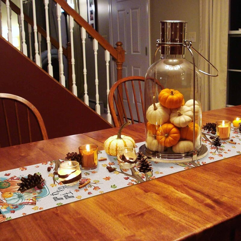 Rudens Pateicības dienas ķirbju veļa galda skrējējs rudens kļavas lapu kravas automašīnas galda skrējējs kumode šalle virtuves ballīte pusdienu galda dekors