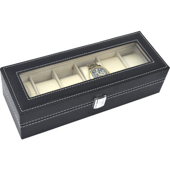 6 θέσεις PU Δερμάτινο ρολόι αποθήκευσης PU WristWatch Box Θήκη αποθήκευσης Organizer Μαύρο βραχίονα ρολογιού Κιβώτιο οθόνης