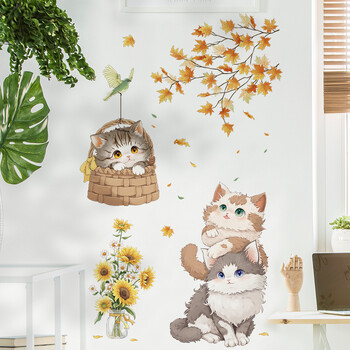 Cute Cat Vinyl παιδικά αυτοκόλλητα τοίχου για διακόσμηση δωματίου κοριτσάκι Αξεσουάρ κρεβατοκάμαρας Αυτοκόλλητη ταπετσαρία διακόσμηση τοίχου Διακόσμηση δωματίου