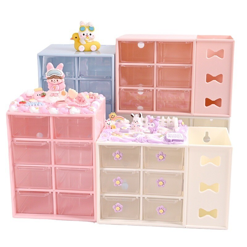 Ins Desktop Six House Grid Desktop Popular Storage Box Tip ladice Storage Box Cosmetics Storage Cream Glue Diy Storage Box