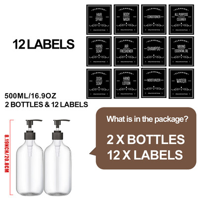 2 ΤΕΜ. 500ML Σαπουνιού Ξαναγεμιζόμενο Σαμπουάν Μπουκάλι Άδειας Αντλίας Λοσιόν Υγρό Conditioner Body Wash Bathroom Kitchen Organizer