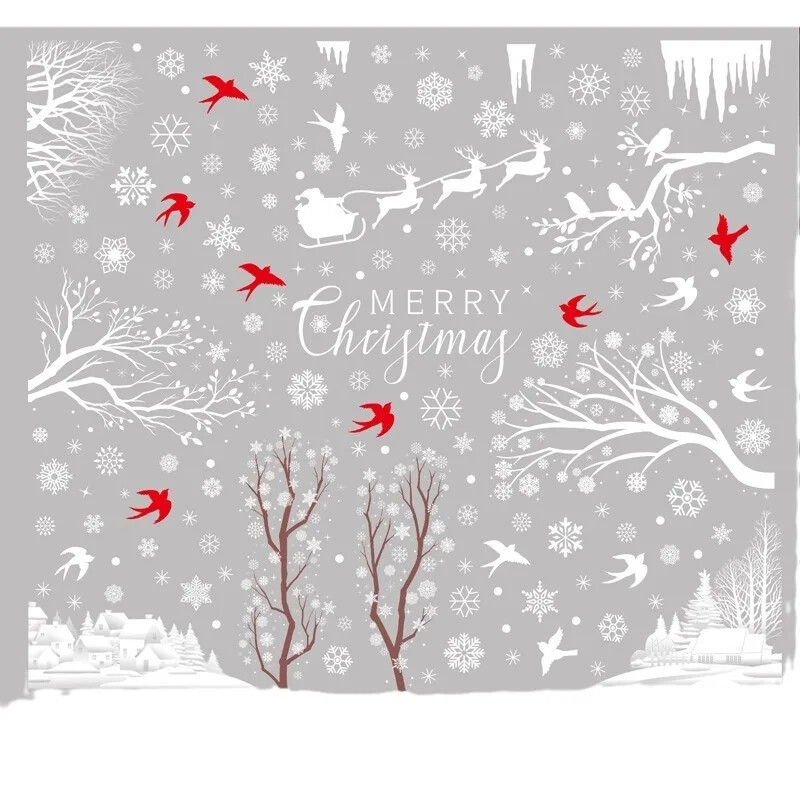 Karácsonyi téli falmatricák hópehely fa ága kolibri ablak üveg matrica boldog karácsonyt dekoráció boldog új évet 2025