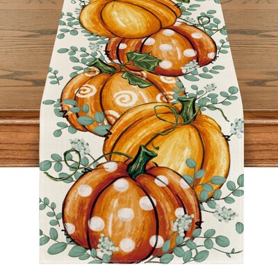 Dovleci portocalii de Halloween, frunze de eucalipt, toamna