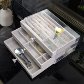 Novi 3-slojni prozirni organizator nakita, veliki prsten, ogrlica, naušnice, držači za šminku, kutije, baršunasta kutija za nakit za žene