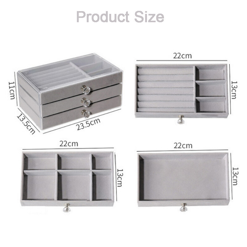 Novi 3-slojni prozirni organizator nakita, veliki prsten, ogrlica, naušnice, držači za šminku, kutije, baršunasta kutija za nakit za žene