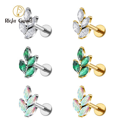 Jobb Grand ASTM F136 Titanium 16G Marquise CZ levél alakú porc spirál kagyló lebeny füllyukasztás lapos hátsó fülbevaló