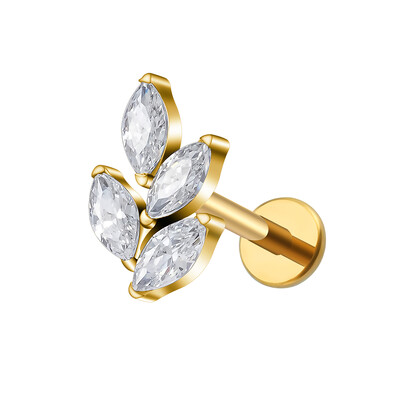 Jobb Grand ASTM F136 Titanium 16G Marquise CZ levél alakú porc spirál kagyló lebeny füllyukasztás lapos hátsó fülbevaló