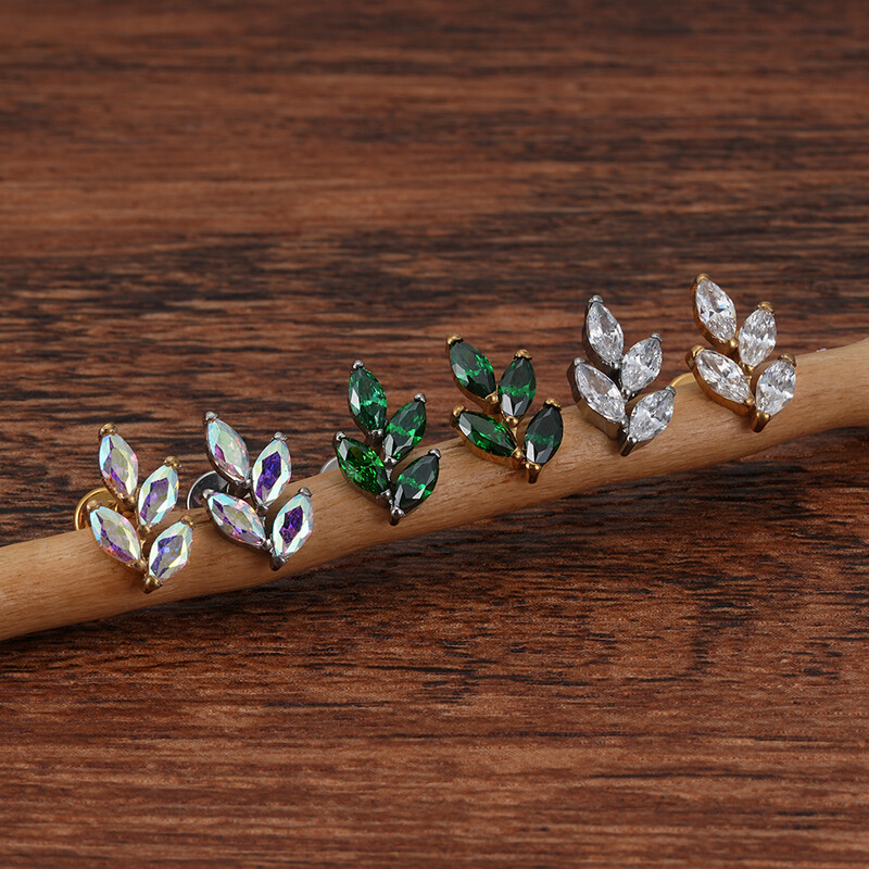 Jobb Grand ASTM F136 Titanium 16G Marquise CZ levél alakú porc spirál kagyló lebeny füllyukasztás lapos hátsó fülbevaló