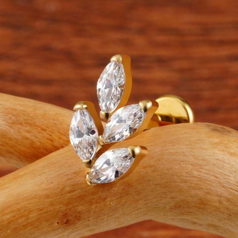 Jobb Grand ASTM F136 Titanium 16G Marquise CZ levél alakú porc spirál kagyló lebeny füllyukasztás lapos hátsó fülbevaló