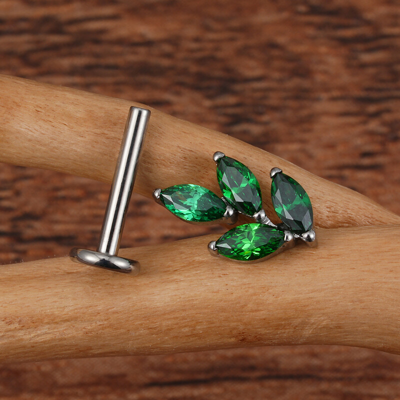 Jobb Grand ASTM F136 Titanium 16G Marquise CZ levél alakú porc spirál kagyló lebeny füllyukasztás lapos hátsó fülbevaló