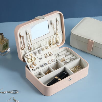 PU Jewelry Organizer Φορητό σκουλαρίκι δαχτυλίδι κοσμηματοπωλείο με βραχιόλι καθρέφτη κολιέ Μεγάλης χωρητικότητας Κουτί αποθήκευσης Simple Fashion