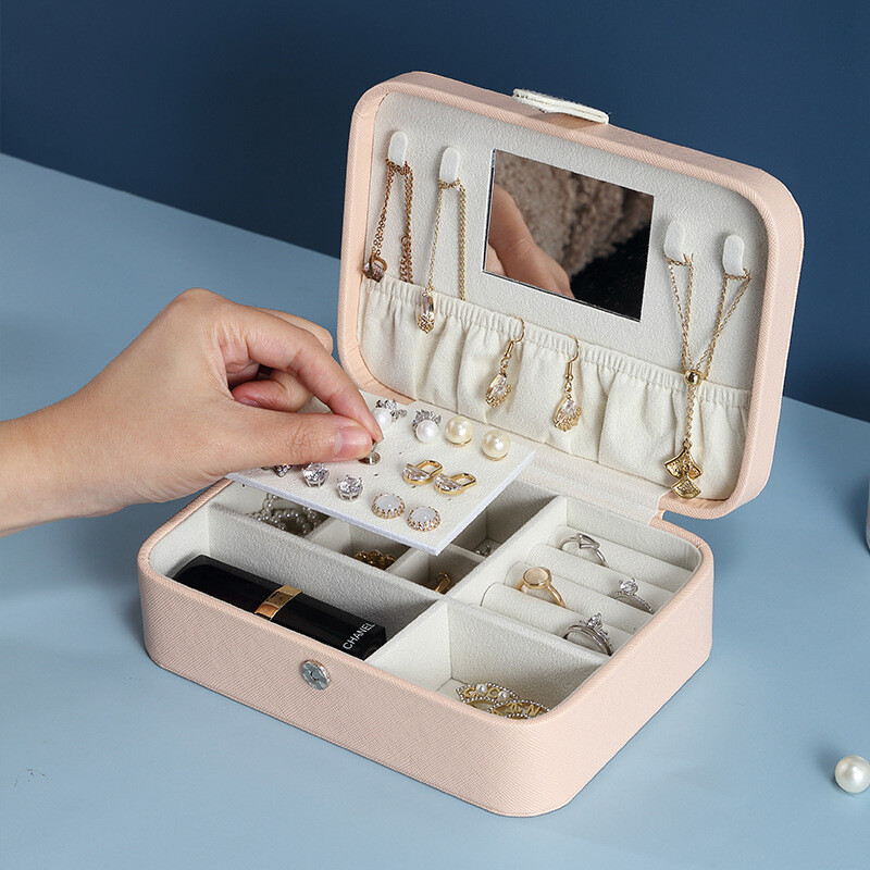 PU Jewelry Organizer Φορητό σκουλαρίκι δαχτυλίδι κοσμηματοπωλείο με βραχιόλι καθρέφτη κολιέ Μεγάλης χωρητικότητας Κουτί αποθήκευσης Simple Fashion