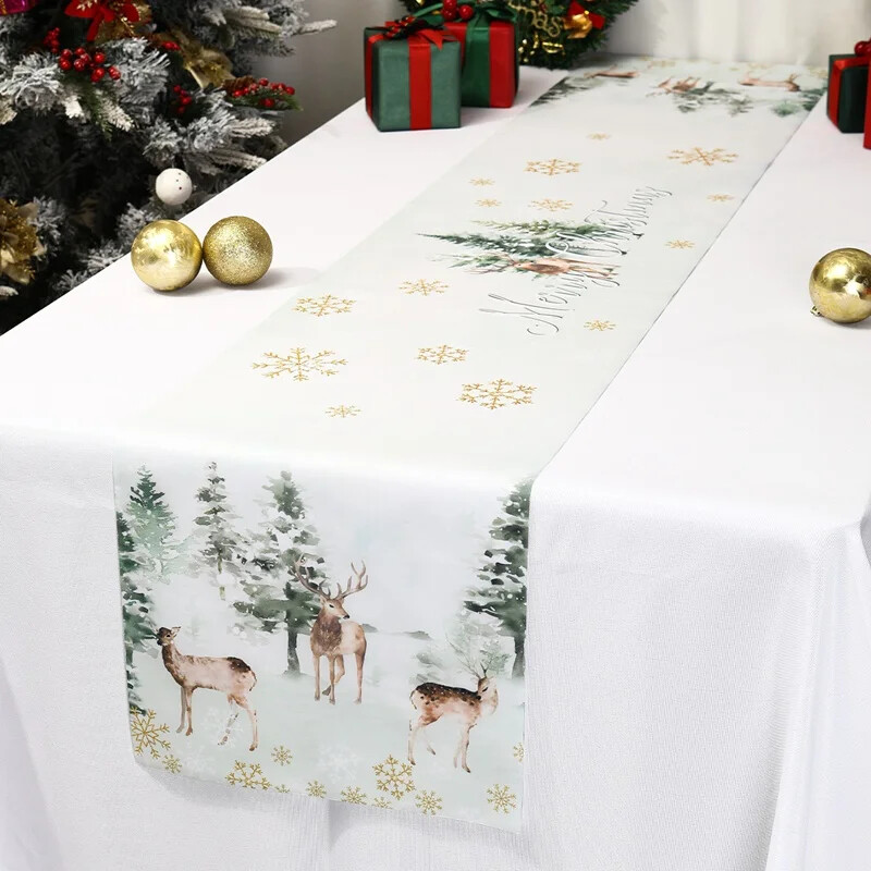 Akvarell szarvas hóember karácsonyi asztali futó, karácsonyi asztaldíszek otthonra 2024 karácsonyi asztali zászló Navidad Noel ajándékok