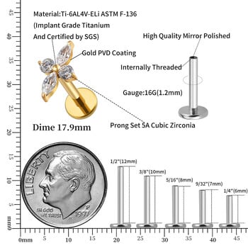 Δεξί Grand ASTM F136 Titanium CZ Τετράποντο αστέρι Επίπεδο Πίσω Σκουλαρίκι Helix Cartilage Monroe Medusa Tragus Piercing