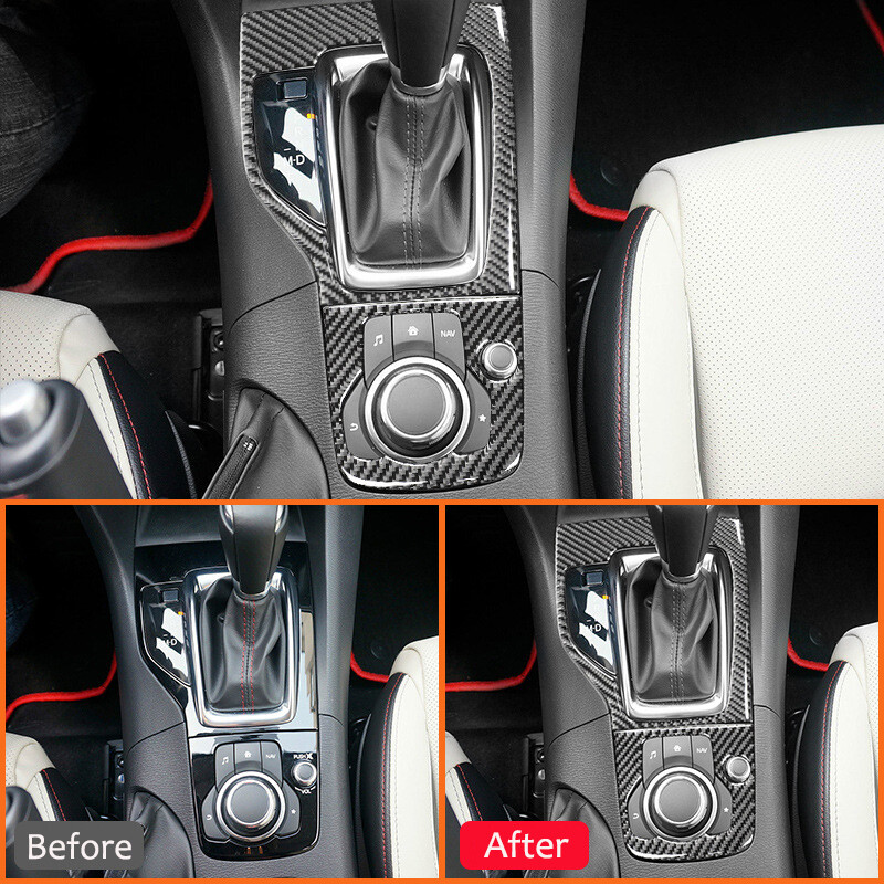 Szénszálas autós középkonzol A típusú sebességváltó panel díszkeret díszítő matrica Mazda 3 Axela 2014-2017 tartozékokhoz