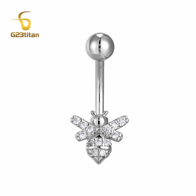 14G 8-14mm hosszúságú titán súlyzó hasgomb gyűrű ezüst színű cirkon méh köldök fülbevaló női piercing divat testékszer