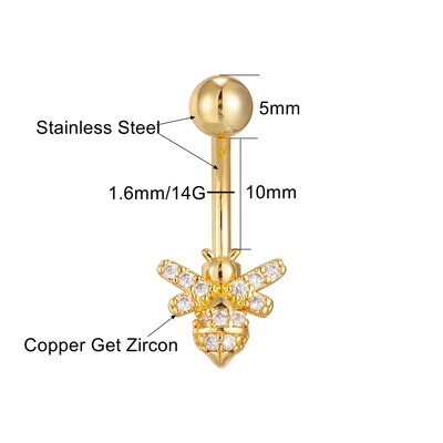 14G 8-14mm hosszúságú titán súlyzó hasgomb gyűrű ezüst színű cirkon méh köldök fülbevaló női piercing divat testékszer