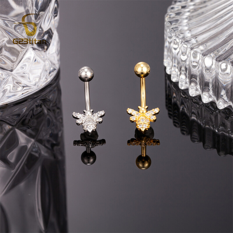 14G 8-14mm hosszúságú titán súlyzó hasgomb gyűrű ezüst színű cirkon méh köldök fülbevaló női piercing divat testékszer