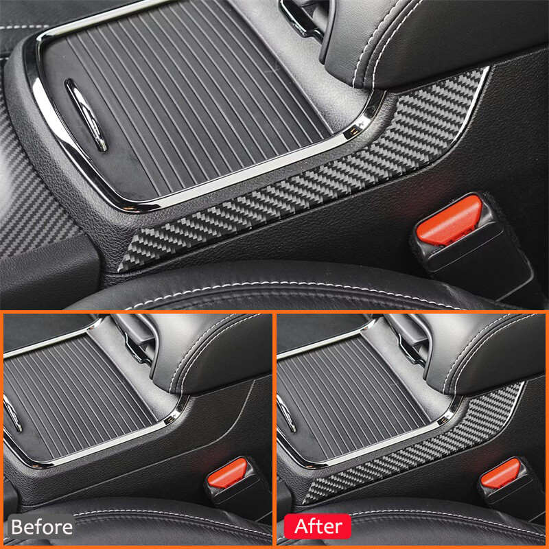 Anglies pluošto automobilio interjeras centro saugojimo dėžė vandens puodelių laikiklio rėmo apdaila kelionės dekoravimo lipdukas Dodge Charger 2011–2014 m.