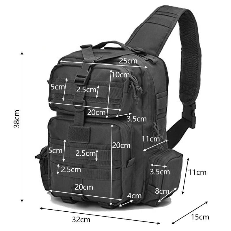 Tac Sling Bag, batoh cez rameno, útočná taška R-ange, poľovnícke príslušenstvo, puzdro na pištoľ, EDC turistický kempingový batoh, čierny