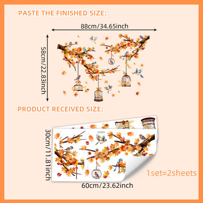 Autocolant de perete cu frunze de arțar pentru cușcă de păsări Camera de zi Dormitor în stil chinezesc Tapet Decor pentru camere pentru copii Autocolante de perete cu păsări