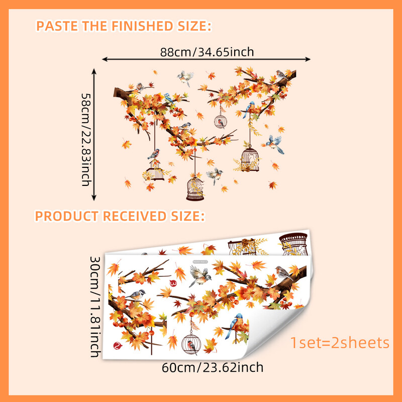 Autocolant de perete cu frunze de arțar pentru cușcă de păsări Camera de zi Dormitor în stil chinezesc Tapet Decor pentru camere pentru copii Autocolante de perete cu păsări