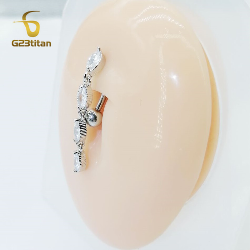 G23Titan dugi kristalni privjesak Viseće prstenje za pupak Ženski modni nakit 14G titanijski obrnuti zakrivljeni uteg piercing za pupak