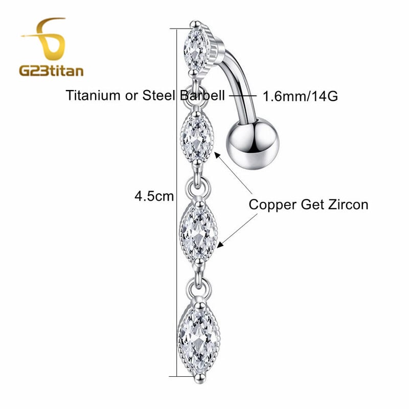 G23Titan dugi kristalni privjesak Viseće prstenje za pupak Ženski modni nakit 14G titanijski obrnuti zakrivljeni uteg piercing za pupak