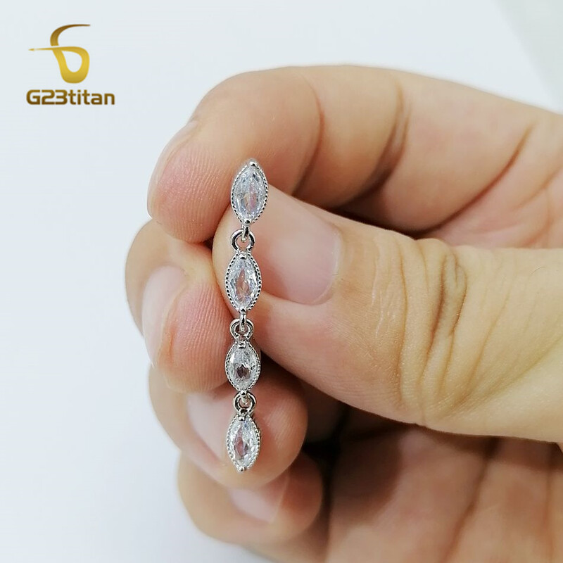 G23Titan dugi kristalni privjesak Viseće prstenje za pupak Ženski modni nakit 14G titanijski obrnuti zakrivljeni uteg piercing za pupak