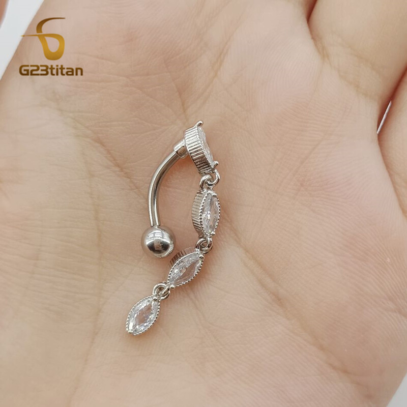G23Titan dugi kristalni privjesak Viseće prstenje za pupak Ženski modni nakit 14G titanijski obrnuti zakrivljeni uteg piercing za pupak