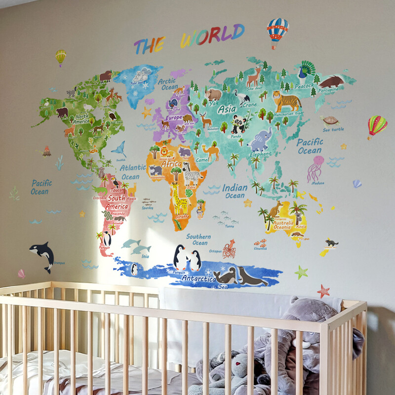 World Animal Distribution Picture Falimatrica gyerekszoba hálószoba falmatricák óvoda lakberendezési gyerekszoba matrica PVC