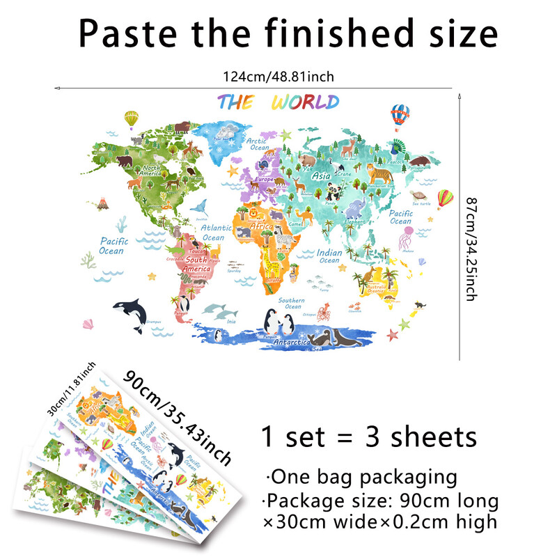 World Animal Distribution Picture Falimatrica gyerekszoba hálószoba falmatricák óvoda lakberendezési gyerekszoba matrica PVC