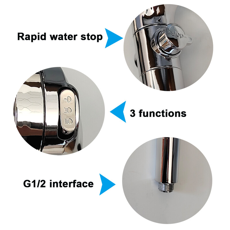 Temperatură Afișaj digital Cap de duș Negru 3 moduri Duză de pulverizare de înaltă presiune Duș sub presiune Ploaie Accesorii pentru baie