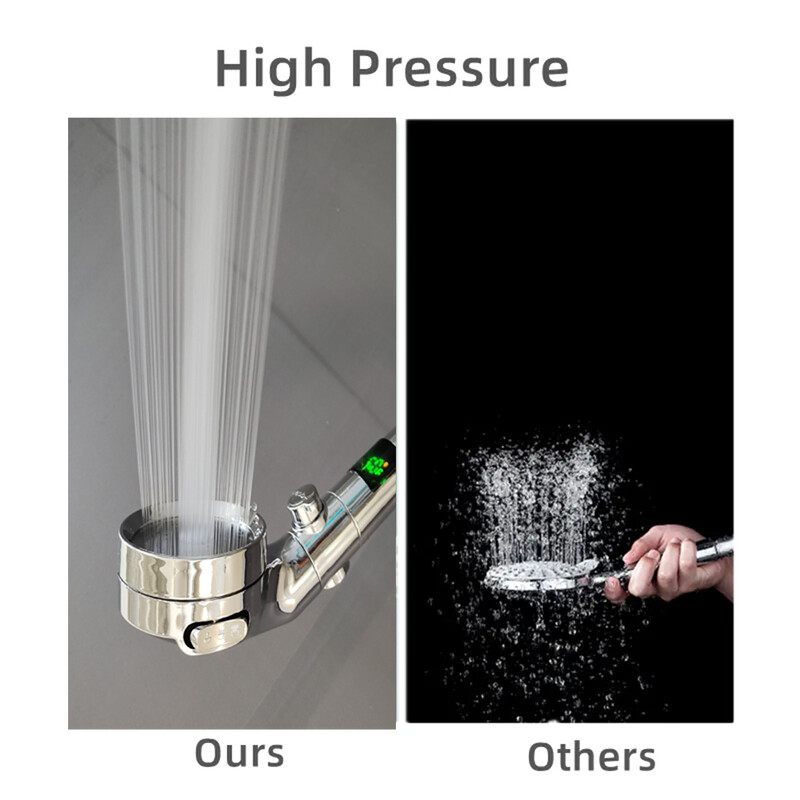 Temperatură Afișaj digital Cap de duș Negru 3 moduri Duză de pulverizare de înaltă presiune Duș sub presiune Ploaie Accesorii pentru baie